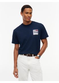 T-Shirt Tommy Jeans "TJM RELAXED OUTDOORS", Herren, Gr. S, blau (dunkelblau), Single Jersey, Obermaterial: 100% Baumwolle, relaxed fit, Rundhals, Shirts T-Shirt