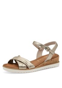 Sandalette Tamaris, Damen, Gr. 37, silber (goldfarben), Lederimitat, Schuhe Sandalette, Keilabsatz, Sommerschuh, Riemchensandale mit Schnallenverschluss