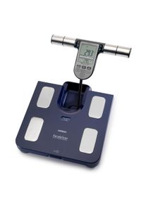 K&ouml;rper-Analyse-Waage Omron "BF511 Ganzk&ouml;rpermessung mit klinischer Genauigkeit, 8 Sensoren", blau, PersonenwaagenB:30,3cm H:5,5cm T:32,7cm, Kunststoff, Stahl, K&ouml;rper-Analyse-Waage, K&ouml;rper- & Viszeralfett, Muskelmasse, BMI & RMR, bis 150 kg, 4 Nutzer, B:30,3cm H:5,5cm T:32,7cm