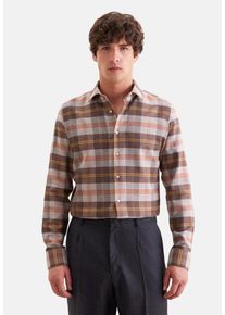 Flanellhemd Seidensticker "Schwarze Rose", Herren, Gr. L (42), normale &Auml;rmell&auml;ngen, braun, 100% Baumwolle, kariert, tailored fit, 2-Knopf-Manschette, Hemden Flanellhemd, Shaped 1/1 Kentkragen Karo