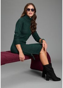 Strickkleid Bruno Banani, Damen, Gr. 42, N-Gr, petrol, melange, Strick, Obermaterial: 50% Viskose, 28% Polyester, 22% Polyamid, unifarben, l&auml;ssig geschnitten kniebedeckend, Rippstrickb&uuml;ndchen, Kleider Strickkleid, mit Rollkragen, aus Viskosemischung, kniebedeckende L&auml;nge