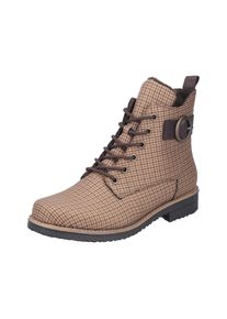Schn&uuml;rboots Rieker, Damen, Gr. 43, braun (beige, braun), Lederimitat, Textil, kariert, Schuhe Schn&uuml;rboots, Schn&uuml;rstiefelette in Karo-Optik, mit Zierschnalle und Glitzerdetails