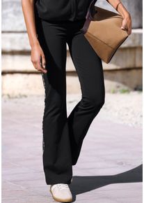 Leggings Buffalo "mit Leo-Details", Damen, Gr. 48/50, N-Gr, schwarz, Jersey, Obermaterial: 95% Baumwolle, 5% Elasthan, unifarben mit Farbeinsatz, bequem lang, Hosen Leggings, Flared Leggings mit seitliche Pipingstreifen in Leo-Optik, Loungewear