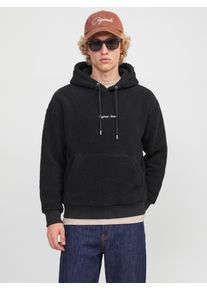 Jack & Jones Kapuzensweatshirt JACK & JONES "JORNORREBRO EMB TEDDY SWEAT HOOD", Herren, Gr. XS, schwarz, angeraute Sweatware, Obermaterial: 100% Polyester, unifarben, regular fit normal, Rundhals, Rippb&uuml;ndchen, Sweatshirts Kapuzensweatshirt, Kunstfaser