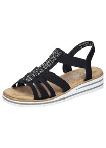 Keilsandalette Rieker, Damen, Gr. 39, Synthetik, schwarz, Lederimitat, Schuhe Keilsandalette, Sommerschuh, Sandale, Keilabsatz, mit Gummiz&uuml;ge f&uuml;r guten Sitz