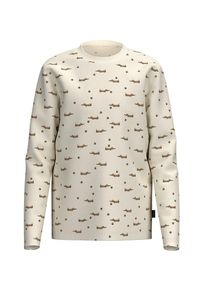 Pyjamaoberteil TRIGEMA "TRIGEMA Kinder Langarmshirt mit Dackel Print", M&auml;dchen, Gr. 140, natur, Single Jersey, 100% Baumwolle, Rundhals, Shirts Pyjamaoberteil