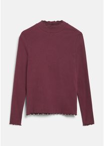 Langarmshirt s.Oliver JUNIOR, M&auml;dchen, Gr. 170/176, lila (burgundy), Rippware, Obermaterial: 95% Baumwolle, 5% Elasthan, unifarben, normal h&uuml;ftbedeckend, Rundhals, gewellter Abschluss, Shirts Langarmshirt, mit Wellens&auml;umen an Kragen, &Auml;rmeln und Saum / Stretch / F&uuml;r Girls