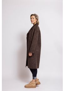 Langmantel Zhrill "SASKIA", Damen, Gr. L, braun (sand), Web, Obermaterial: 100% Polyester, meliert, bequem kniebedeckend, V-Ausschnitt, abgesteppte Kante, M&auml;ntel Langmantel, mit Reverskragen, aus Kunstfaser, casual Passform, melierte Optik