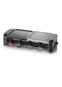 Severin Raclette "RG 9645", schwarz (kunststoff), B:54cm H:11,5cm T:38cm, Raclettes, Naturgrillstein & antihaftbeschichtete Grillplatte, 8 Personen, 1400W, Raclette