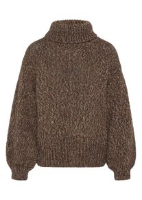 Strickpullover Pulz Jeans "Damen Langarm PZESI", Damen, Gr. S/M, braun (chocolate plum melange), Obermaterial: 75% Polyacryl PAN. 10% Viskose CV. 10% Wolle mw. 5% Alpaka WP., Pullover Strickpullover