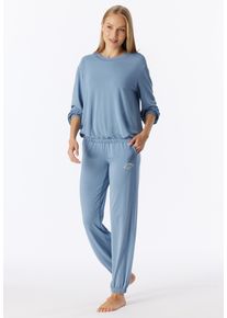 Pyjama Schiesser "Casual Fashion", Damen, Gr. 48, 209, graublau, Single Jersey, Obermaterial: 95% Modal, 5% Elasthan, lang, Rundhals, Homewear-Sets Pyjama, Rundhalsausschnitt, Modal-Qualit&auml;t