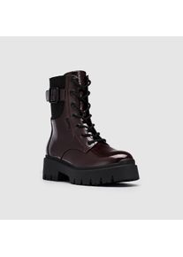 Schn&uuml;rboots Esprit "MILLIE", Damen, Gr. 40, braun (bordeaux), Lacklederimitat, Schuhe Schn&uuml;rboots, Schn&uuml;rstiefelette, Blockabsatz, in Lack-Optik