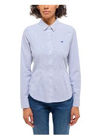 Langarmbluse Mustang "Damen Style Allegheny", Damen, Gr. 44, blau (blau 12775), Popeline, 97% Baumwolle, 3% Elasthan, gestreift, slim fit normal, Blusen Langarmbluse
