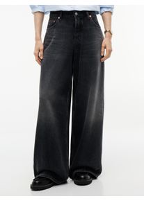 Loose-fit-Jeans Tommy Jeans "CHARLIE MID RISE LOOSE DJ6084", Damen, Gr. 34, L&auml;nge 30, schwarz (denim schwarz), Denim/Jeans, Obermaterial: 82% Baumwolle, 18% Lyocell, Abriebeffekte, loose fit lang, Jeans Loose-fit-Jeans, Baumwollmischung, loose fit