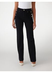 High-waist-Jeans Guess "NEW FAYE PANT", Damen, Gr. 32, L&auml;nge 32, schwarz (carrie schwarz.), Denim/Jeans, Obermaterial: 92% Baumwolle, 6% Elastomultiester, 2% Elasthan, unifarben, regular fit lang, Jeans High-waist-Jeans, Stretch-Denim mit Knopfleiste