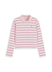 Langarmshirt Tommy Hilfiger, M&auml;dchen, Gr. 8 (128), rosa (sanftes wei&szlig; stripe), Rippware, Obermaterial: 95% Baumwolle, 5% Elasthan, gestreift, regular fit normal, hoch geschlossener Ausschnitt, abgesteppte Kante, Shirts Langarmshirt, Lurex-Details, Regular Fit Kinder bis 16 Jahre
