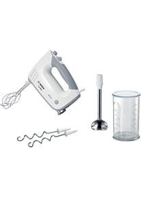 BOSCH Handmixer "ErgoMixx MFQ36470, Edelst. R&uuml;hrbesen/Knethaken, Mixfu&szlig;, 5 Stufen, wei&szlig;", grau (wei&szlig;, grau), B:20,8cm H:15,4cm T:7,4cm, Mixer, Turbotaste, Mixbecher, ergon. Soft-Touch-Griff, Made in Europe, Handmixer