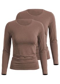 Unterhemd Nina von C. "2er Pack Langarm Shirt Seide&Modal", Damen, Gr. 46, 2 Stk., beige (noisette), Modal-Seide, , Basic, figurumspielend, Rundhals, Unterhemden Unterhemd