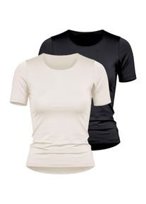 Unterhemd Nina von C. "2er Pack Halbarm Shirt Seide&Modal", Damen, Gr. 42, 2 Stk., bunt (schwarz, champagner), Modal-Seide, , Basic, figurumspielend, Rundhals, Unterhemden Unterhemd