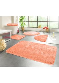 Badematte KINZLER "Chaozhou, Badvorleger, Badezimmer Teppich", rot (coralle), H:20mm, Polyester, Badematten, Badematte, Badteppich, Uni Farben, weich, als rechteckig, rund & Set erh&auml;ltlich
