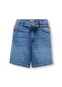 Jeansshorts KIDS Only "KOGGIANNA HW BELT SHORTS PIMBOX DNM NOOS", Jungen, Gr. 140, N-Gr, blau (medium blau denim), Denim/Jeans, Obermaterial: 98% Baumwolle, 2% Elasthan, unifarben, regular fit ca. Mitte Oberschenkel, Jeans Jeansshorts, mit schmalem, dekorativen Bindeband in der Taille