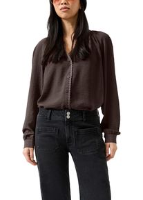 Langarmbluse QS, Damen, Gr. 44, braun, Web, Obermaterial: 100% Polyester, unifarben, bequem h&uuml;ftbedeckend, V-Ausschnitt, Blusen Langarmbluse, mit Tunika-Kragen udn H&auml;kel-Details