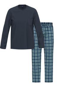 Pyjama Ammann "Herren Langarm Shirt, Lange Flanellhose Night & Relax", Herren, Gr. XL, blau (dunkelblau), Homewear-Sets Pyjama