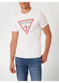 T-Shirt GUESS "ORIGINAL LOGO", Herren, Gr. XXL, wei&szlig; (pure wei&szlig;), Jersey, Obermaterial: 100% Baumwolle, unifarben, slim fit normal, Rundhals, abgesteppte Kante, Shirts T-Shirt, Rundhalsausschnitt, Slim Fit, reine Baumwolle