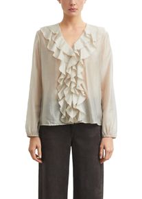 Langarmbluse comma, Damen, Gr. 44, feather grau, Web, Obermaterial: 75% Viskose, 25% Polyamid, unifarben, regular fit h&uuml;ftbedeckend, V-Ausschnitt, elastischer Bund, Blusen Langarmbluse, Leicht transparente Jacquard-Bluse mit R&uuml;schen