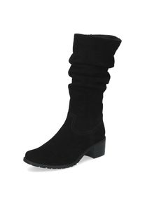 Stiefel Caprice, Damen, Gr. 37,5, schwarz, Nubukleder, Schuhe Stiefel, Blockabsatz, Langschaftstiefel mit slouchy Falten am Schaft