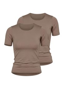 Unterhemd Nina von C. "2er Pack Halbarm Shirt Seide&Modal", Damen, Gr. 42, 2 Stk., beige (noisette), Modal-Seide, , Basic, figurumspielend, Rundhals, Unterhemden Unterhemd