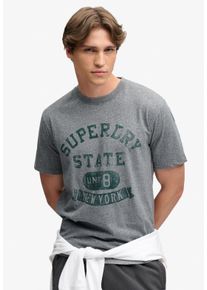 Rundhalsshirt Superdry "ATH ESS TEE", Herren, Gr. S, grau (vintage dunkelgrau grit), Single Jersey, Obermaterial: 100% Baumwolle, bedruckt, loose fit normal, Rundhals, Shirts Rundhalsshirt, Baumwolle, loose fit