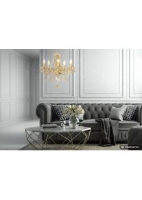 NOWA Marie lustre &agrave; pampilles antique &agrave; 5 branches, E14, &Oslash; 48 cm, H 150 cm Luminaire d&eacute;coratif pour salon et salle &agrave; manger, au-dessus d'une table, ambiance &eacute;l&eacute;gante et raffin&eacute;e.