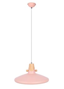 NOWA Carin H&auml;ngeleuchte mit Metallschirm in Holzoptik, Pink, E27, &Oslash; 35 cm, IP20 Modern, extern dimmbar, 150 cm Abh&auml;ngung, 40 Watt, f&uuml;r Esszimmer, Flur, K&uuml;che und Wohnzimmer