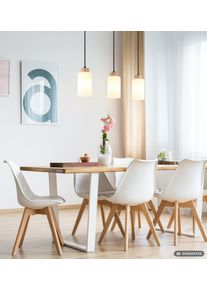 Globo Rowena braune Esstisch-H&auml;ngeleuchte aus Holz mit Glasschirmen 3-flammig E27 IP20 im modernen Retro-Design als stilvoller Blickfang im Wohnbereich mit harmonischer Ausstrahlung