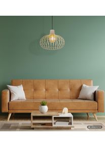 Mateo NOWA Metallk&auml;fig-H&auml;ngeleuchte sandfarben, E27, modern, f&uuml;r Esszimmer mit cremefarbenem Leuchtenk&ouml;rper und offener K&auml;figstruktur als dekorativer Blickfang f&uuml;r Flur und Wohnzimmer