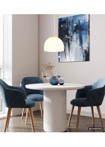 Globo Swanson runde H&auml;ngeleuchte mit Glasschirm in Wei&szlig;, braun-wei&szlig; E27 &Oslash; 30 cm f&uuml;r Esszimmer, Flur, K&uuml;che und Wohnzimmer, aus Holz und Metall, 120 cm hoch, 40 Watt