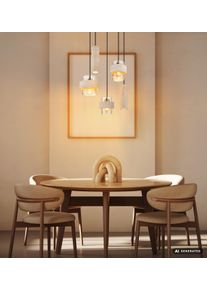Globo Daren H&auml;ngeleuchte f&uuml;r Esstisch 3-flammig Messing Glas- und Travertinschirme &oslash; 47 cm mit E27-Fassung, 40 Watt und externem Dimmer im modernen Look f&uuml;r Esszimmer und K&uuml;che