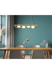 NOWA Nanda 4-flammige H&auml;ngelampe, H&auml;ngeleuchte aus Holz, Kautschuk & Metall mit wei&szlig;em Glasschirm G9 IP20, extern dimmbar, &Oslash; 12 cm, 84 cm lang, im modernen Design f&uuml;r Esszimmer und K&uuml;che mit braunen Akzenten