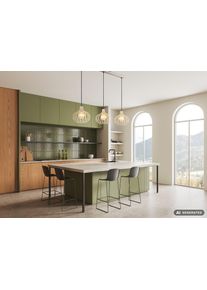 NOWA Mateo runde Esstisch-H&auml;ngeleuchte modern 3-flammig aus Metall sandfarben mit cremefarbenem Korpus, 150 cm H&ouml;he, 103 cm L&auml;nge, E27-Fassung, IP20, 60 Watt, extern dimmbar