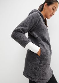 Fleecejacke bonprix, Damen, Gr. 44/46 (L), grau (schiefergrau), Fleece, Obermaterial: 100% Polyester, unifarben mit Farbeinsatz, oversize Po-bedeckend, Raglan&auml;rmel Rippb&uuml;ndchen kontrastfarben, Jacken Fleecejacke, aus Teddyfleece, mit 2-Wege-Rei&szlig;verschluss, Oversize-Passform