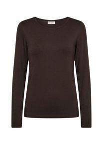 Langarmshirt Freequent "Style Liana", Damen, Gr. XS, braun (mole), Web, Obermaterial: 95% Viskose, 5% Elasthan, unifarben, regular fit h&uuml;ftbedeckend, Rundhals, abgesteppte Kante, Shirts Langarmshirt, Rundhalsshirt mit Viskose und Stretch