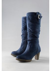 Stiefel ANISTON SHOES, Damen, Gr. 41, w&auml;rmend, Normalschaft, blau (navy), Textil, Veloursleder, Schuhe Stiefel, mit Raffungen am slouchy Schaft