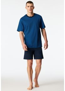 Pyjama Schiesser "Comfort Essentials", Herren, Gr. 54, blau (800, blau), Single Jersey, Obermaterial: 100% Baumwolle, bequem kurz, Rundhals, Homewear-Sets Pyjama, mit aufgesetzter Brusttasche
