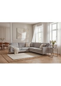 Ecksofa OTTO HOME "Pinto Skandi, 290 cm, Chenille, Struktur, Ottomane links / rechts", grau (silber grau), B:290cm H:89cm T:250cm, 100% Polyester, Sofas, Ecksofa, mit Keder, Massivholzf&uuml;&szlig;e Eiche ger&auml;uchert, Wellenunterfederung
