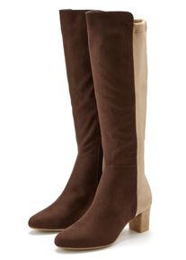 Stiefel Lascana "Langschaftstiefel, Stiefelette", Damen, Gr. 36, Normalschaft, braun (braun, beige), Obermaterial: 100% Textilmaterial. Decksohle: 100% Lederimitat. Futter: 100% Lederimitat. Laufsohle: 100% Synthetik, mehrfarbig, Basic,festlich, Schuhe Stiefel, mit Blockabsatz in elegant zweifarbiger Optik