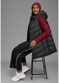 Steppweste LAURA SCOTT CURVE "Gro&szlig;e Gr&ouml;&szlig;en", Damen, Gr. 48, schwarz, Web, Obermaterial: 100% Polyester. Futter: 100% Polyester. Wattierung: 100% Polyester, unifarben, figurumspielend Po-bedeckend, Westen Steppweste, lange Form mit Kapuze, ideal f&uuml;r den &Uuml;bergang