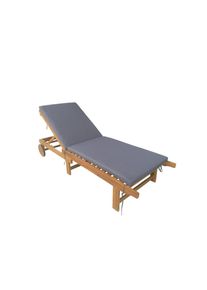 Ambia Garden Gartenliege, Grau, Akaziefarben, Holz, Textil, Akazie, massiv, F&uuml;llung: Polyester, 186x32x70 cm, FSC 100%, Auflage, wetterfest, R&uuml;ckenlehne verstellbar, Holzm&ouml;bel, Sitzgelegenheiten Holz, Gartenliegen Holz