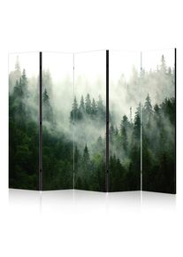 artgeist Paravent, Salbeigr&uuml;n, Waldgr&uuml;n, Holz, Textil, Kiefer, massiv, B&auml;ume, 225x172x3 cm, Motiv auf Vorderseite, Wohnzimmer, Raumteiler, Paravents