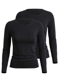 Unterhemd Nina von C. "2er Pack Langarm Shirt Seide&Modal", Damen, Gr. 38, 2 Stk., schwarz, Modal-Seide, , Basic, figurumspielend, Rundhals, Unterhemden Unterhemd